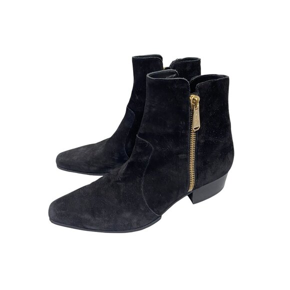Balmain Women Black Suede Leather  Zip Ankle Boots Black  43 Size 10 Pointed Toe - Picture 1 of 16